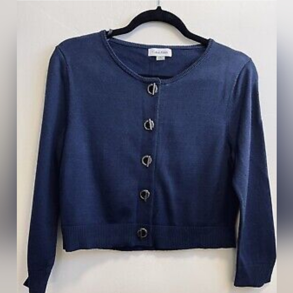 Calvin Klein Navy Blue Toggle-clasp Cropped Cardigan